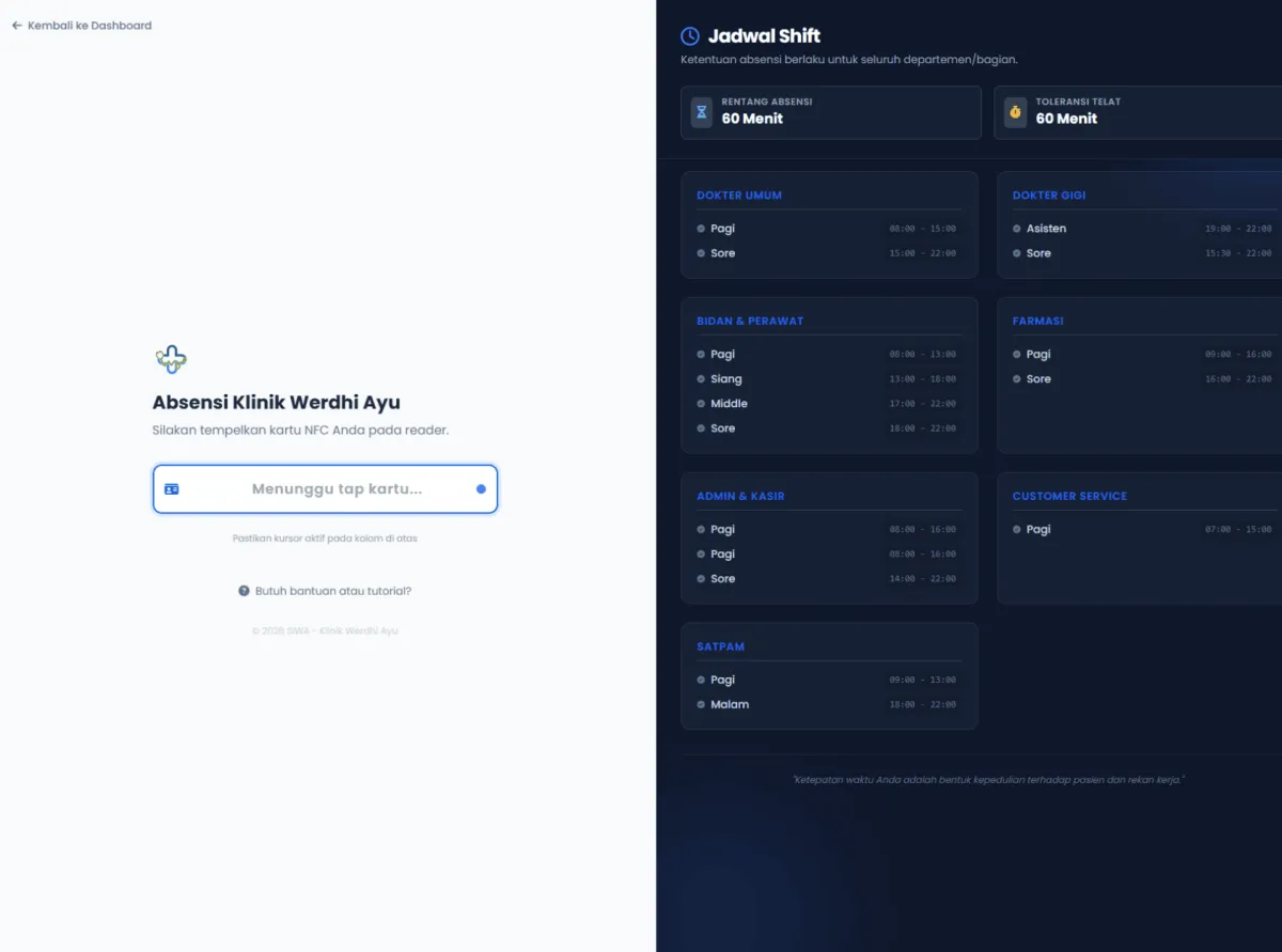 Tampilan Absensi dengan NFC